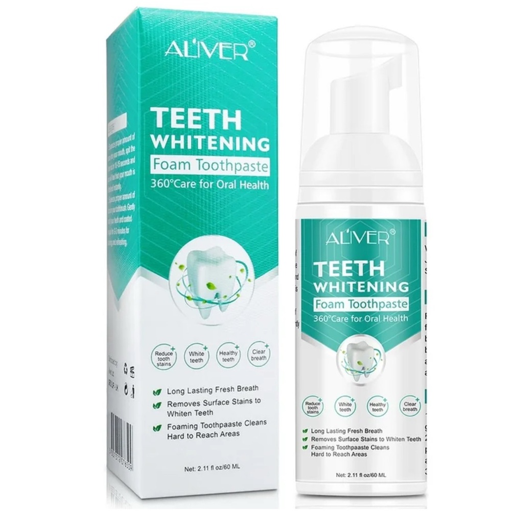 ALIVER Teeth Whitening Foam Toothpaste Mint, Baking Soda Ultra-fine.